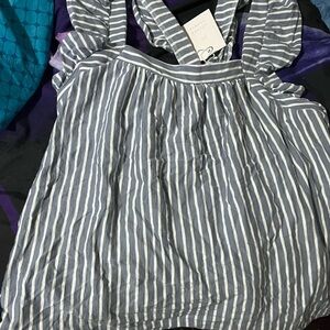 LC Lauren Conrad Blue and White Ruffle Sleeve Tank